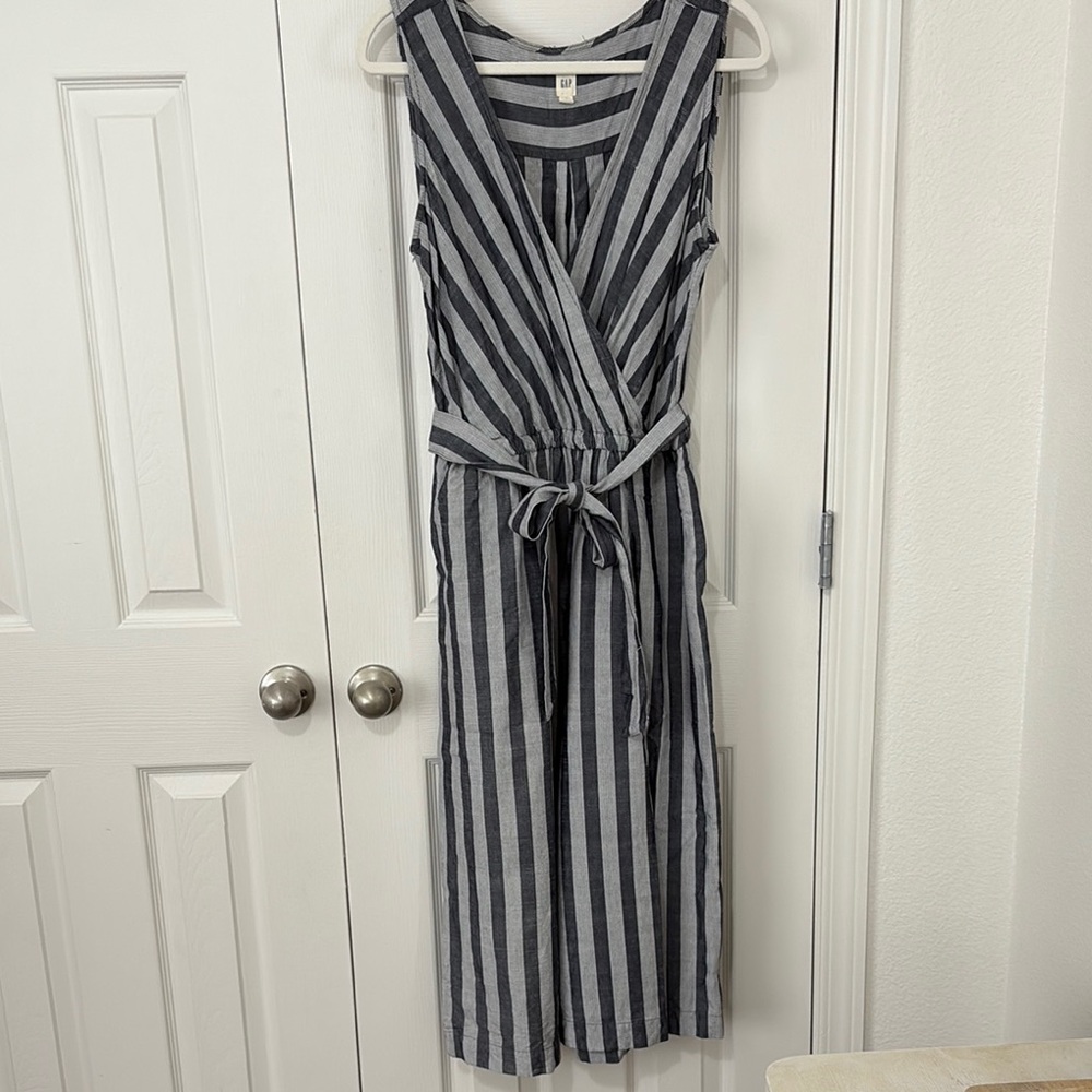 GAP Blue and White Sleeveless Jumpsuit V-neck Casual